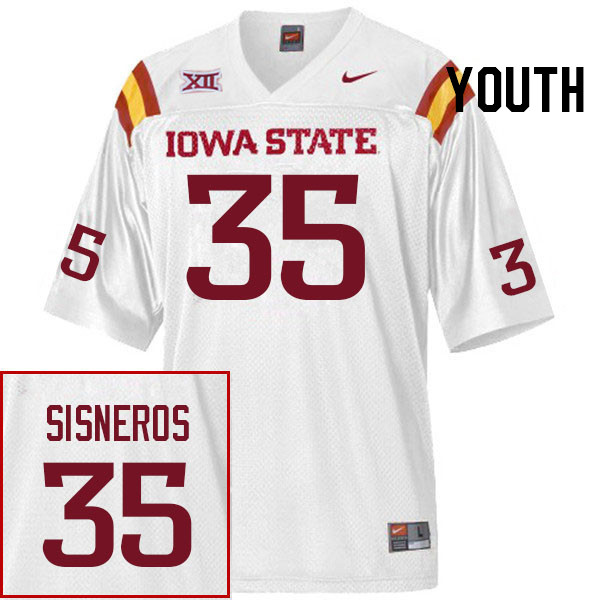Youth #35 Dominic Sisneros Iowa State Cyclones College Football Jerseys Stitched Sale-White - Click Image to Close